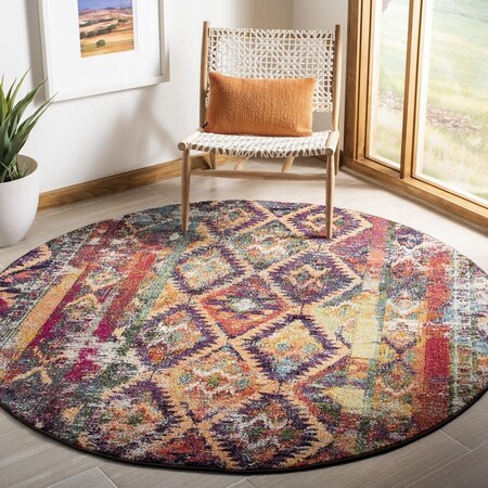 Safavieh Monaco Power Loomed Round Area Rug; Purple & Orange - 6 ft.-7 in. x 6 ft.-7 in. MNC264V-7R